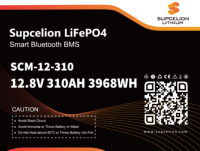 Batterie au lithium semi-solide LiFePO4 SUPCELION 12,8 V 310 Ah avec Bluetooth 5.0, IP62, garantie 10 ans, 4000 cycles, borne M8