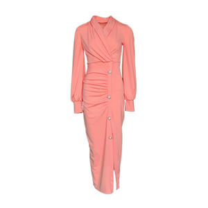 Vêtements africains pour femmes M à XL, robes de bureau élégantes, haute élasticité, manches longues, col en v, <span class=keywords><strong>rose</strong></span> froissé, robes pour femmes - Product Image 2