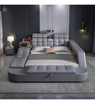 Lit intelligent inclinable de luxe moderne, multifonctionnel, taille King, en cuir, avec rangement, commode, appui-tête massant, cadre en bois, pour chambre à coucher