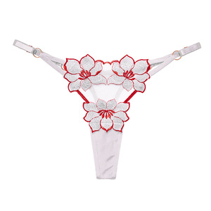 Bán buôn thấp tăng lưới G-<span class=keywords><strong>string</strong></span> với 3D hoa thêu Strappy T-back thong panty cho phụ nữ sexy đồ lót nhà sản xuất - Product Image 6