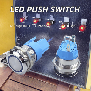 Other 12/14/19/22mm Mounting LED Push Button <b>Switch</b> Waterproof Momentary Reset 1NO Connector <b>12V</b>/220V IP65 IP67 Plastic LA22 - Product Image 2