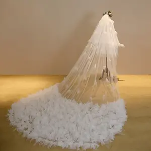 Soporte personalizado flor cola grande estilo coreano largo novia vestido de novia 3 metros velo Iglesia velo encaje católico <span class=keywords><strong>Mantilla</strong></span> velo - Product Image 1