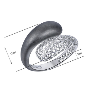 Bagues en argent 925 Kirin, design creux bicolore, plaqué noir et rhodium, bague épaisse pour femme - Product Image 4