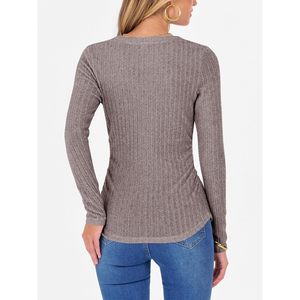 Womens Long Sleeve V Neck Ribbed Knit Sweater Slim Fit Lightweight Autumn Casual <b>Top</b> - Product Image 5