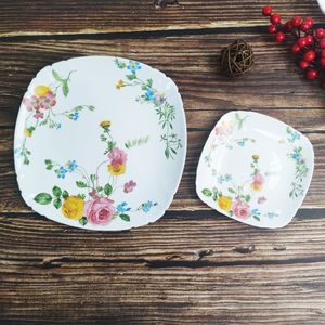 Ensemble de vaisselle en verre opale de 18 pièces, forme carrée, assiette et <span class=keywords><strong>bol</strong></span> en verre opale avec un magnifique décor - Product Image 2