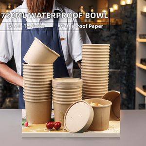 Recipientes Desechables de Papel Kraft de 750 ml, Resistentes al Agua, para Comida para Llevar, Sushi, Fideos, Ensaladas y Sopas, con Tapas - Product Image 2