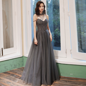 <span class=keywords><strong>Robe</strong></span> longue en dentelle grise pour femme, vêtement musulman, <span class=keywords><strong>bustier</strong></span> scintillant, bal de mariage, bal de promo, 2020 - Product Image 1