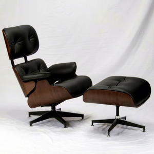 Midcentury Modern Leather Recliner Chair with Ottoman Manual Tilting Living Room Furniture Genuine Leather Upholstery - Product Image 1
