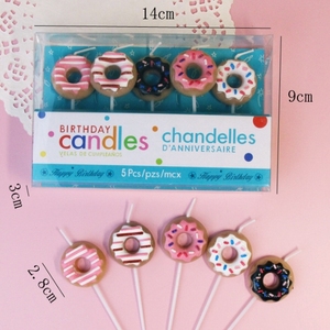 Bougies d'anniversaire populaires en forme de donut coloré, mignonnes, pour gâteaux, thème dessin animé, pour fêtes et célébrations, accessoires de pâtisserie - Product Image 6
