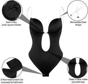 Body sculptant pour femme, décolleté plongeant <span class=keywords><strong>en</strong></span> V profond, dos nu, string, sans couture, dentelle décorative, amincissant le ventre, grande <span class=keywords><strong>taille</strong></span>, soutien-gorge - Product Image 5