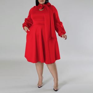 Prodotti Popolari Autunno 2024: Abito Midi da Donna Taglie Forti con Colletto, Maniche Lunghe e Maniche a Sbuffo - Product Image 3