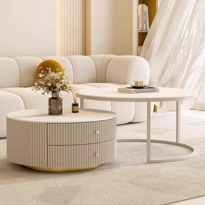Tavolino da Caffè Moderno di Lusso con Piano in Marmo Bianco e Base in Metallo Dorato, Stile Nordico, per Camera da Letto e Soggiorno - Product Image 3