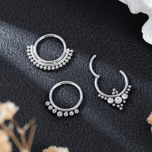 Titanio Piercing gioielli 2 linee Cz pietra forato Piercing al naso incernierato Astm F136 segmento Piercing anello da donna - Product Image 3