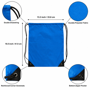 <b>Drawstring</b> <b>Backpacks</b> Bulk 16x13 Inch Polyester Cinch Sack Double <b>Drawstring</b> Reinforced Corner Bottom Zipper Pocket Gym 16 Colors - Product Image 2