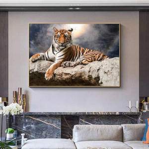 Quadro da Parete con Stampa a Getto d'Inchiostro su Pellicola Testurizzata, Stile Cinese Moderno, Tema Tigre Zodiacale, Feng Shui per Attirare la Ricchezza, per Soggiorno - Product Image 6