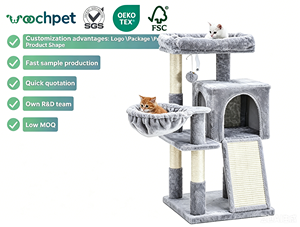 <span class=keywords><strong>Arbre</strong></span> à <span class=keywords><strong>chat</strong></span> moderne et abordable en peluche grise avec structure d'escalade, tour d'activités en corde de sisal et grande maison de jeu <span class=keywords><strong>pour</strong></span> chats de grande taille - Product Image 1