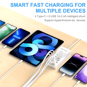 Stazione di Ricarica Portatile 50W con 10 Porte, 6 USB e 4 Type-C, Hub di Ricarica <span class=keywords><strong>per</strong></span> <span class=keywords><strong>iPhone</strong></span>, Tablet, <span class=keywords><strong>Presa</strong></span> Multi-Dispositivo <span class=keywords><strong>per</strong></span> Lettori MP4 - Product Image 6