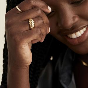 18k Gold Plated Jewelry <b>Croissant</b> Dome <b>Ring</b>, Twisted Braided Gold Plated <b>Ring</b>, and Chunky Signet <b>Ring</b> for Women - Product Image 5