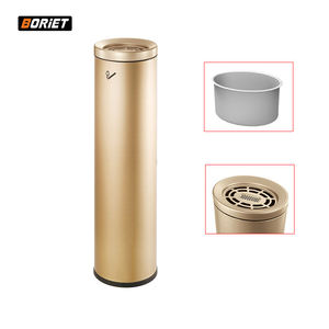 Cendrier rond sur pied BORIET Classic en acier inoxydable argenté sans fumée, certifié ISO9001, pour hall d'hôtel avec logo personnalisé - Product Image 2