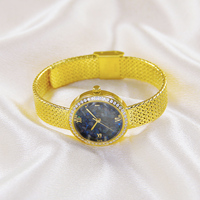 Vintage Luxus Quarzuhr für Damen Opal-Zifferblatt CZ-Diamantbesatz Wasserdichte Armbanduhr Gelbgold-Band Glas Modisches Gehäuse