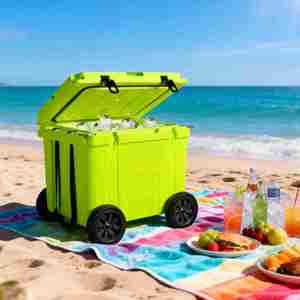 Nevera Portátil de Polietileno Rotomoldeado con Logotipo Personalizado, Diseño Moderno, Capacidad de 55QT, Aislamiento Térmico, con Ruedas, para Vino y Latas - Product Image 1