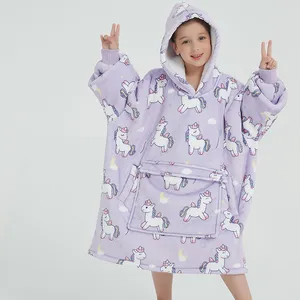 China factory children sherpa hoodie blanket big pockets oversized blanket hoodie new design unisex wearable hooded blankets