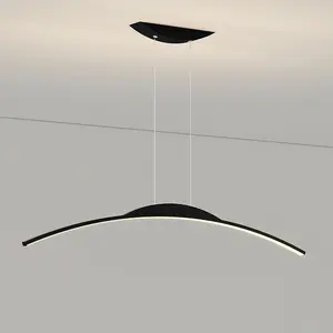 Simple Minimalist Linear Ceiling Hanging Lamp Fixture Kitchen Restaurant Chandelier Round Black Long Modern Led Pendant Light