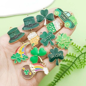 Irish Clover Alloy Pendant Charms For DIY Jewelry Accessories St Patrick's Day Themed Party Decorations Unisex Green Drip Design - Product Image 2