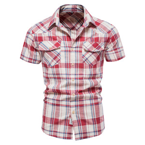 Nuova <span class=keywords><strong>Camicia</strong></span> Casual da Uomo Personalizzata <span class=keywords><strong>a</strong></span> <span class=keywords><strong>Quadri</strong></span> con <span class=keywords><strong>Maniche</strong></span> <span class=keywords><strong>Corte</strong></span> Traspirante - Product Image 1