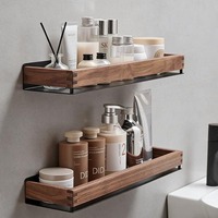 Étagère d'angle pour salle de bain en noyer avec support mural moderne en métal pour lavabo sans perçage