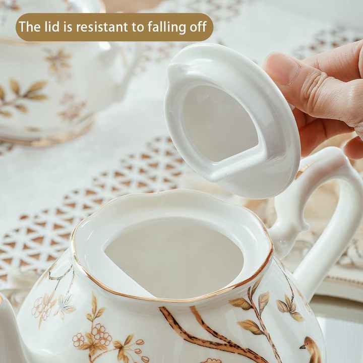 Porcelain Teapot With Lid Vintage Ceramic Tea Pot With Filter for Tea Coffee Water Teaparty Home,34oz