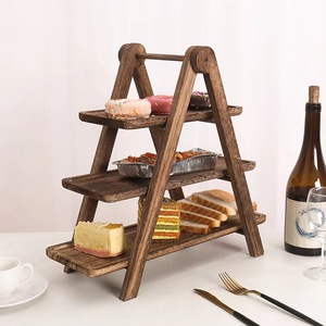 Plateau à plusieurs niveaux en bois, plat de service en bois massif, plat de service pour restaurant/restaurant de fondue, assiette à dessert pour pique-nique/fête. - Product Image 2