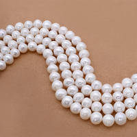 Brins de perles d'eau douce naturelles blanches AAA, presque rondes, de 9,5 à 10,5 mm, vente en gros pour la fabrication de bijoux