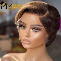 Perruques blondes en cheveux humains avec dentelle frontale pour femmes, coupe courte pixie, perruque bob pré-épilée, cheveux brésiliens vierges, densité 180 %