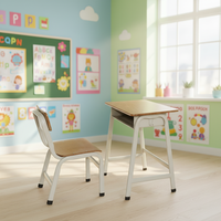 Pupitre et Chaise d'École Classiques en Métal pour Élève Individuel de Collège