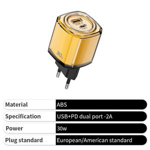 อะแดปเตอร์แปลงไฟแบบ USB Type C สำหรับผนัง ชาร์จเร็ว 30W PD หลายพอร์ต สำหรับ EU - Product Image 4