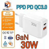 Chargeurs de téléphone portable 30 Watt Type C, charge rapide 30W Gan Pd Qc 3.0, chargeur mural USB double port, adaptateur secteur 30W