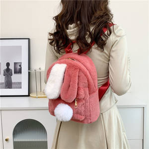 Mochila Escolar de Peluche con Orejas de Conejo, Mochila de Peluche Rosa con Cremallera de Dibujos Animados - Product Image 3