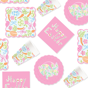 DAMAI Pink Green Bunny Paper Plates With Flowers Design Disposable Party Tableware Set for <b>Easter</b> Decor Supplies Serves 8 Pcs - Product Image 2