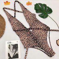 Brésil XXX Maillot de bain bikini sexy pour femme, string taille haute, imprimé léopard, monokini transparent
