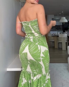 <span class=keywords><strong>2025</strong></span> mùa xuân và mùa hè của phụ nữ cổ treo in xếp li ăn mặc giản dị ren lên kỳ nghỉ Túi hip váy - Product Image 6