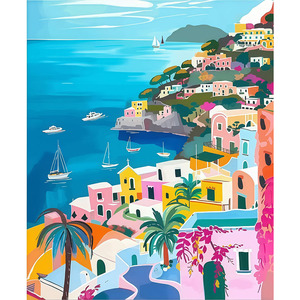 Kit Pittura Fai da Te con <span class=keywords><strong>Numeri</strong></span>: Paesaggi Marini <span class=keywords><strong>Blu</strong></span> e Casa Cartoon per Principianti con Tela Acrilica - Decorazione Casa - Product Image 3