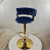 Chaise de bar en velours tissé bleu de luxe à forte valeur ajoutée pour la maison et le restaurant et la cuisine.