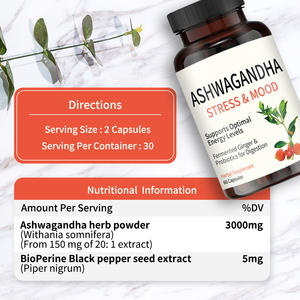 Cápsulas de <span class=keywords><strong>Ashwagandha</strong></span> de Marca Privada OEM, Extracto de Raíz de Ginseng, Suplemento Herbal <span class=keywords><strong>para</strong></span> Adultos, Mejora <span class=keywords><strong>la</strong></span> Energía - Product Image 3