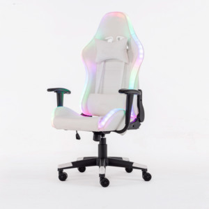 Chaise d'ordinateur ergonomique de haute qualité Chaise de jeu en cuir PU blanc pour adulte avec lumières RVB - Product Image 6