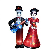Décorations Gonflables en Plastique pour Halloween : Couple de Squelettes avec Guitare et Robe Florale pour Jardin, Extérieur, Festival et Événements