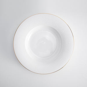 จานขอบสีทองลึก23ซม. สุดหรูเครื่องใช้บนโต๊ะอาหารสำหรับงานแต่งงานจานพอร์ซเลนและจานถ้วยชามสำหรับงานแต่งงานที่หรูหรา - Product Image 4