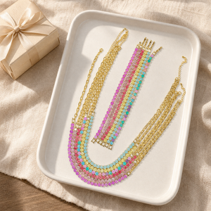Rainbow Pastel Jewelry Zircon <strong>Candy</strong> Tennis <strong>Necklace</strong> and Bracelet Set CZ Stone Gold Plated Festival Wedding Jewelry Gift for Her - Product Image 1