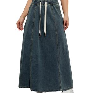 Falda vaquera larga informal para mujer, diseño personalizado estilo callejero americano, cintura elástica, corte holgado con dobladillo amplio - Product Image 2