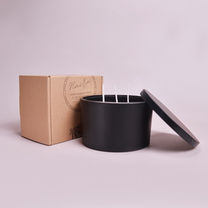 Scented <b>Candle</b> Extra <b>Large</b> Black Glass Three Wick Home Decoration Gift Soybean Mixed Wax - Product Image 3